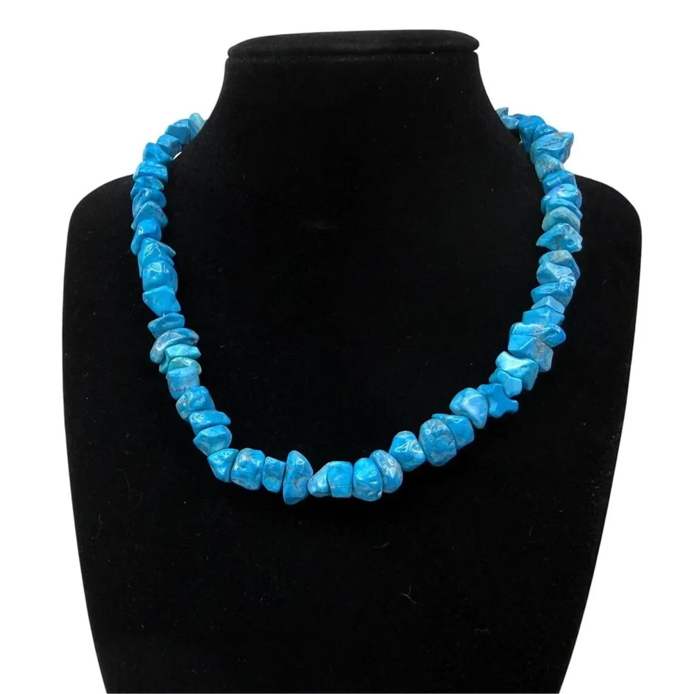 Natural Blue Stone Chip Bead Necklace Fashion Jewelry Choker Style 16